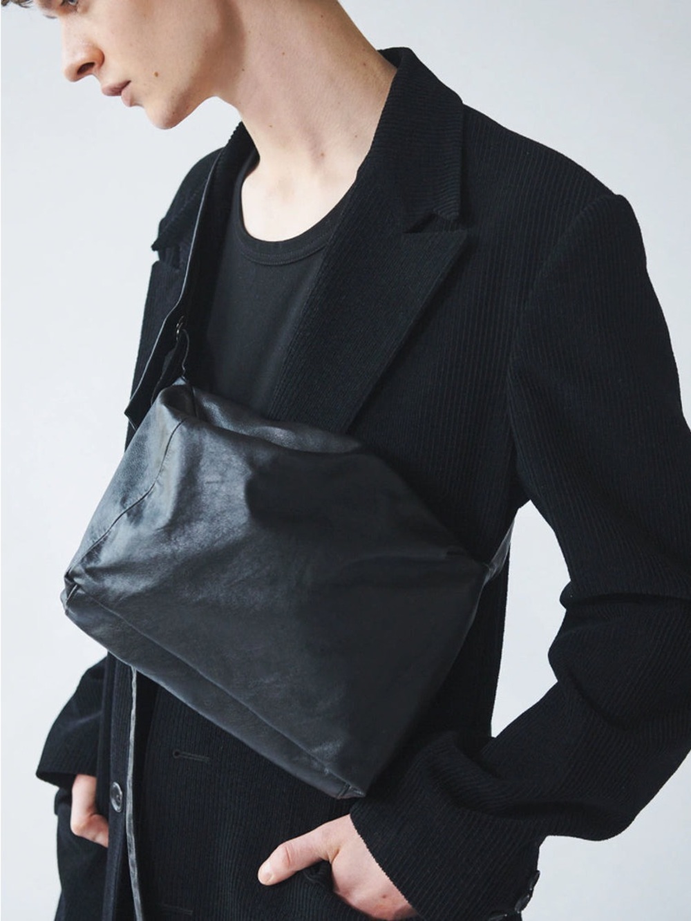 Brand New Yohji Yamamoto Black Leather Crossbody Bag Unisex